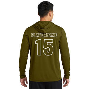 Camiseta de Baloncesto de Manga Larga Verde Oliva – Sudadera con Capucha Personalizada con Nombre y Número del Equipo - Product Image 2