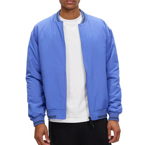 Custom Embroidery Mens Blue Autumn Outerwear Stand Collar Canvas Bomber Jacket Casual Zip <b>Fashion</b> Varsity Style - Product Image 3