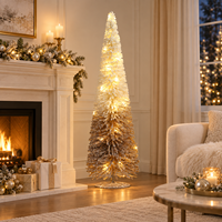 Sapin de Noël mince pré-éclairé avec dégradé ombré et finition pailletée champagne pour la décoration de la maison, des hôtels, des événements et des fêtes