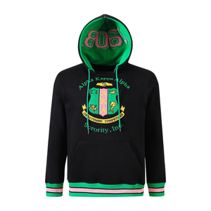Sudadera con Capucha Unisex AKA Black Prep, Sudadera con Capucha Negra y Verde, Sudadera de Forro Polar Premium, Ropa Casual de Estilo Griego - Product Image 1