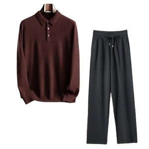 Pull-over polo en maille douce décontracté pour homme, à capuche, 100% coton, coupe-vent, extensible dans les quatre sens, pantalon taille haute, uni, hiver - Product Image 5