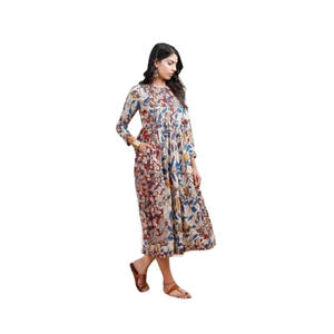 Robe en coton imprimé floral indien Hand Block nouvelle robe à la mode tenue d'été à la main tenue décontractée pour cadeau de mariage - Product Image 1