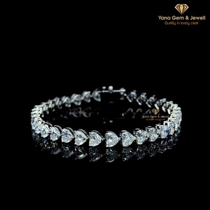 14k <b>Solid</b> <b>Gold</b> Brilliant Heart Shape CVD Lab Grown Diamond Tennis Bracelet for Valentine Gift D-E-F Color VVS-VS Clarity 14 TCW - Product Image 6