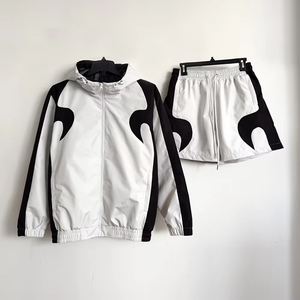 Men’s Panelled Windbreaker Tracksuit Set Black <b>White</b> Y2K Streetwear <b>Jacket</b> and Pants Lightweight Sportswear Outfit - Product Image 1