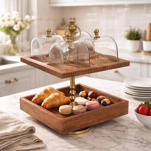 Clear Acrylic Cake <b>Dome</b> Display Cover Wooden Cake Stand Brass <b>Ring</b> Baking Show Window for Bakery Counter - Product Image 4