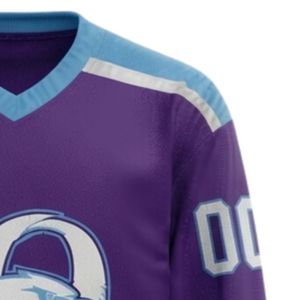 Men Purple Blue Sublimated <b>Ice</b> Hockey Printable Polyester V Neck Jersey Long Sleeve Athletic Sports Uniform Match Wear Clothing - Product Image 4
