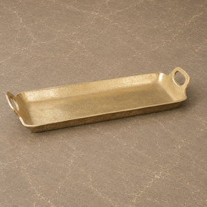 Bandeja de Servir de Aluminio con Acabado Dorado Premium, Superficie Texturizada, Diseño de Doble Asa, Plato Rectangular Largo para Servir con Elegancia - Product Image 1