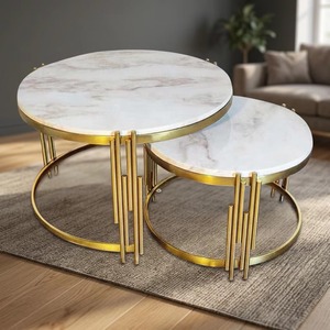 Modern Marble Top Coffee <b>Table</b> Set With Gold Metal Frame <b>Nesting</b> Design For Living Room Furniture - Product Image 2