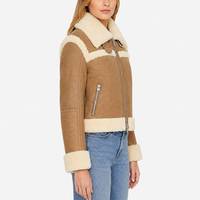 Veste de moto Shawna - Cuir suédé véritable marron avec doublure en fausse fourrure respirante - Veste en cuir marron