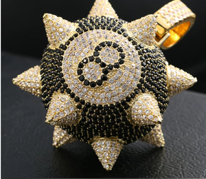 Collier pendentif marteau météore 8 boules en laiton plaqué or avec incrustation de zircon, bijoux chaîne unisexe style Hip Hop - Product Image 6