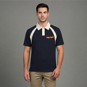 Polo de hombre moderno 100% algodón, 180 g/m², grueso, con logotipo personalizado por transferencia térmica, de dos tonos, tejido de punto, de secado rápido, estilo urbano. - Product Image 4
