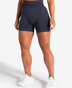 Women's High Waist Solid Knitted Biker Shorts Sporty Fit Breathable <b>Elastic</b> Waist Spandex Nylon Knitted Fabric Cheap Price - Product Image 2