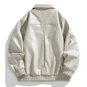 Chaqueta de Motociclista de Cuero PU para Hombre, Cuello Camisero, Cierre de Cremallera, Corte Regular, Estilo Urbano Deportivo para Otoño e Invierno - Product Image 2