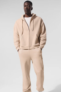 Ensemble de survêtement unisexe 2 pièces surdimensionné avec logo personnalisé, fermeture éclair intégrale, en coton mélangé épais, style streetwear, pour homme, avec sweat à capuche zippé – Meilleures ventes - Product Image 4
