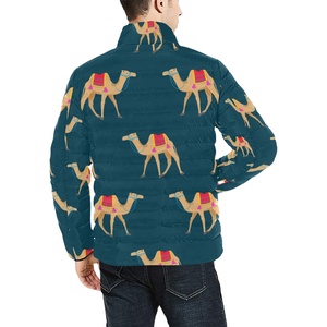 Men's Bold Fashion Teal Puffer <b>Jacket</b> Camel Print <b>Quilted</b> Insulation Zipper Closure Winter Wear Animal <b>Pattern</b> Woven Plus Size - Product Image 6