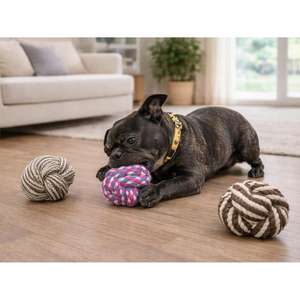 Juguete Masticable para Mascotas Yommy, Pelota de Cuerda Trenzada de 3 Colores, Juguete Dental para Perros - Product Image 3