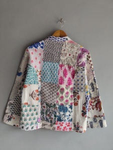 Quilted <b>Patchwork</b> <b>Jacket</b> Women's Mandarin Collar Full Sleeve Cotton Spring Style Regular Length Printed Design Gift For Her - Product Image 6