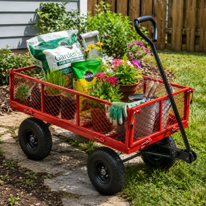 <b>Garden</b> <b>Trolley</b> Metal Frame with Removable Mesh Sides, Wagon 10" Pneumatic Tires Perfect For <b>Garden</b>, Garage 600lb ODGGAD013 - Product Image 1