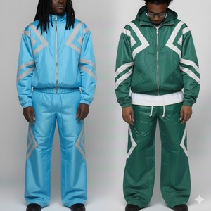 Chándal con Capucha para Hombre, Estampado Geométrico, Poliéster, Corte Holgado Deportivo, con Bolsillos Laterales y Cierre de Cremallera - Product Image 1