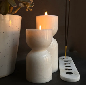 Farol Redondo de Mármol Blanco Hecho a Mano, Resistente al Calor, para Decoración Navideña del Hogar - Product Image 1