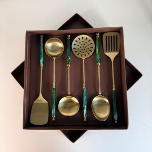 <b>Used</b> for Home Kitchen Restaurant Cooking Utensils Stainless Steel with Resin Handle with Gold Plated Finish Luxury Design Set - Product Image 1