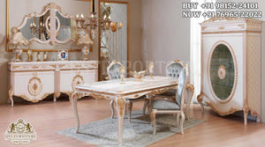 Table et chaises de salle à manger en teck de luxe moderne européen avec design sculpté en feuille d'or, taille et couleur personnalisables, durables - Product Image 5