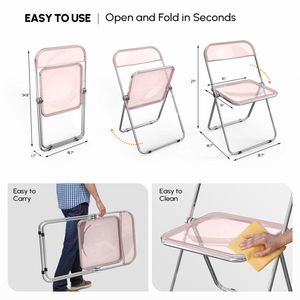 2pcs Pink Transparent Patio Folding Chairs Foldable Plastic Design for Comfort and Style - Product Image 5