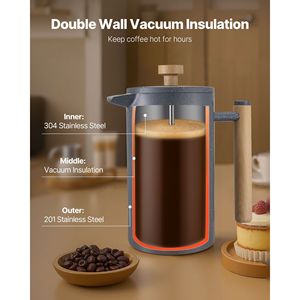 1 litro in acciaio inox pressa francese caffettiera 34 once pressa da tè grande isolamento a doppia parete per la casa in campeggio per viaggi per - Product Image 2