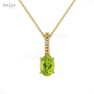 Oferta Especial: Collar con Colgante de Medallón con Engaste Oculto para Gema de Peridoto de Corte Ovalado de 6x4mm, en Oro Fino de 14k con Pavé de Diamantes, Regalo - Product Image 6