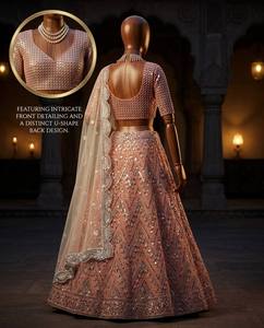 Lehenga Choli de Lujo Tradicional en Rosa Pálido con Lentejuelas y Pedrería para Bodas Indias de Invierno y Fiestas Pakistaníes - Product Image 2