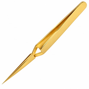 Pince à épiler en acier inoxydable plaqué or avec logo personnalisé, type X, pointe fine pour extensions de cils, marque privée - Product Image 1