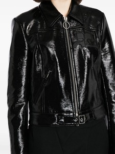 Premium Black Genuine <b>Sheepskin</b> Leather Short High Shine Women Motorcycle <b>Jacket</b> Zip Closure Bamboo Lining Customization - Product Image 6