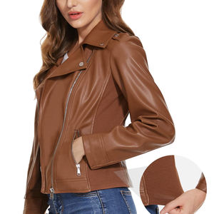 Women's Genuine Leather <b>Biker</b> <b>Jacket</b> (3 Colors) with Zip Pockets Windproof Regular Length Winter Season Finished - Product Image 4