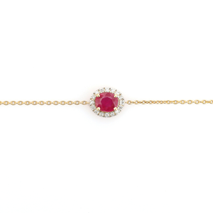 Bracelet minimaliste en or jaune 14 carats avec halo de pierres uniques en rubis véritable et diamant, pierre de naissance de juillet, cadeau d'anniversaire, bijoux à prix avantageux - Product Image 3