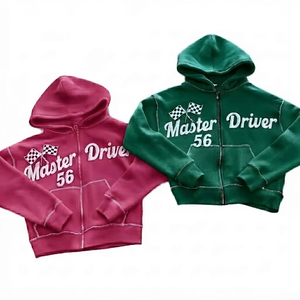<b>Vintage</b> Custom Aesthetic <b>Racing</b> <b>Jacket</b> Oversized Cartoon Print Streetwear Embroidered Contrast Stitch 100% Cotton Men's Hoodie - Product Image 1