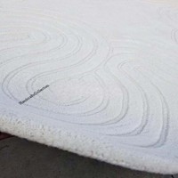 Tapis festonné ivoire, forme abstraite moderne, tapis en laine tufté à la main, décoration de sol contemporaine pour salon et chambre