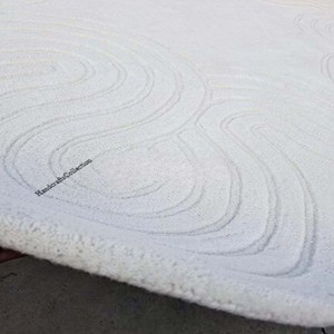 Ivory Scalloped Area Rug Modern Abstract Shape Hand Tufted Woolen Carpet Contemporary Living Room Bedroom Decorative Floor Decor - Product Image 5