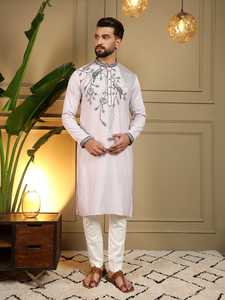 Pijama Kurta de Viscosa y Seda para Hombre con Bordado de Lentejuelas, Chudidar Semialgodón, Ropa Étnica Festiva para Bodas - Product Image 4
