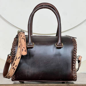 Aryan Exports Genuine <b>Leather</b> Zipper Closure Floral Design Women's Travel Casual Speedy Shoulder Bag High Quality Durable - Product Image 5