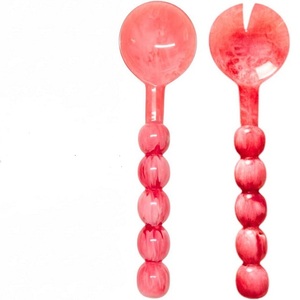 Ensemble de service à salade 2 pièces de style américain en résine écologique – Cuillère et fourchette vertes, résistants au lave-vaisselle et au micro-ondes - Product Image 2