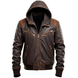 Comfortex International Custom Handmade Leather <b>Biker</b> <b>Jacket</b> With Hooded Fireman Classic Retro Streetwear - Product Image 1