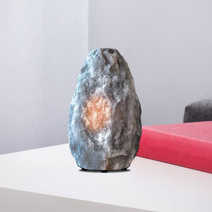 Lampe de table en sel gris de l'Himalaya OEM avec interrupteur et base en bois, lampe en sel rocheux gris naturel sculpté avec variateur d'intensité, vente en gros - Product Image 4