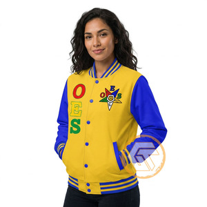 เสื้อแจ็คเก็ตวาร์ซิตี้ปักลาย OES สีเหลืองน้ำเงิน ผ้าซาตินคุณภาพสูง แขนยาว ปกคอพับ เสื้อแจ็คเก็ตผู้หญิง - Product Image 4