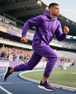 Ensemble survêtement homme violet à capuche et pantalon, couleur unie, décontracté, manches longues, 100 % coton respirant, coupe classique - Product Image 6