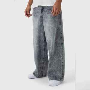 Jean en denim délavé vintage 100% coton respirant tissé taille haute décontracté avec poches et logo personnalisé sur le devant – Meilleure vente - Product Image 1