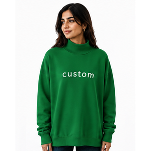 Sudadera Oversize de Cuello Alto para Mujer, Ligera, de Algodón y Felpa, con Dobladillo Acanalado, Fabricante Mayorista OEM ODM - Product Image 1