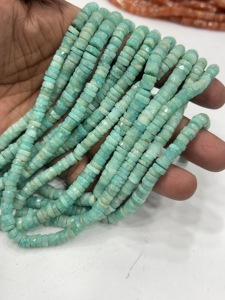 Cuentas de Piedras Preciosas de Alta Calidad para la Elaboración de Joyería, 17 Pulgadas, Amazonita Verde Natural, Facetada, Forma de Neumático, Tamaño 7-8 mm - Product Image 2