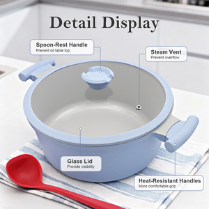 Casserole professionnelle antiadhésive avec surface revêtue de granit, corps en aluminium épais, couvercle en verre trempé - Product Image 6