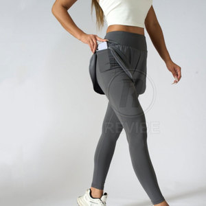 Hot Sale Casual Breathable 2-in-1 Knitted Polyester Cotton Yoga <b>Leggings</b> with Mid <b>Waist</b> <b>Low</b> MOQ - Product Image 5