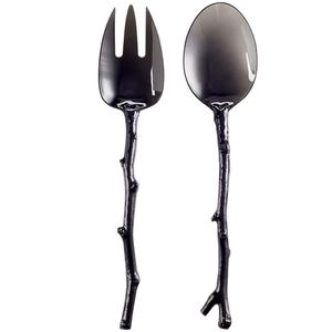 ชุดเซิร์ฟเวอร์สลัดสแตนเลสขัดเงาสีดำพร้อมช้อนออกแบบกิ่งไม้ที่ทันสมัยชุดเซิร์ฟเวอร์สำหรับงานแต่งงานที่บ้าน - Product Image 1